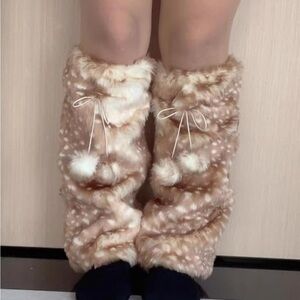 Cozy Faux Fur Leg Warmers with Pom Poms
